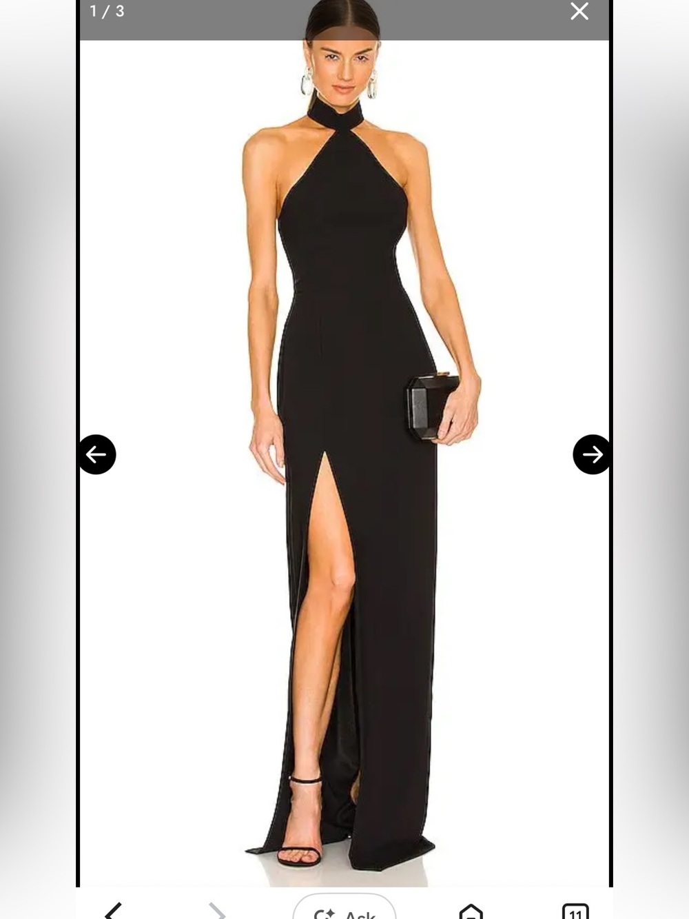 Amanda Uprichard Black One-Shoulder Halter Gown with Thigh Slit | L